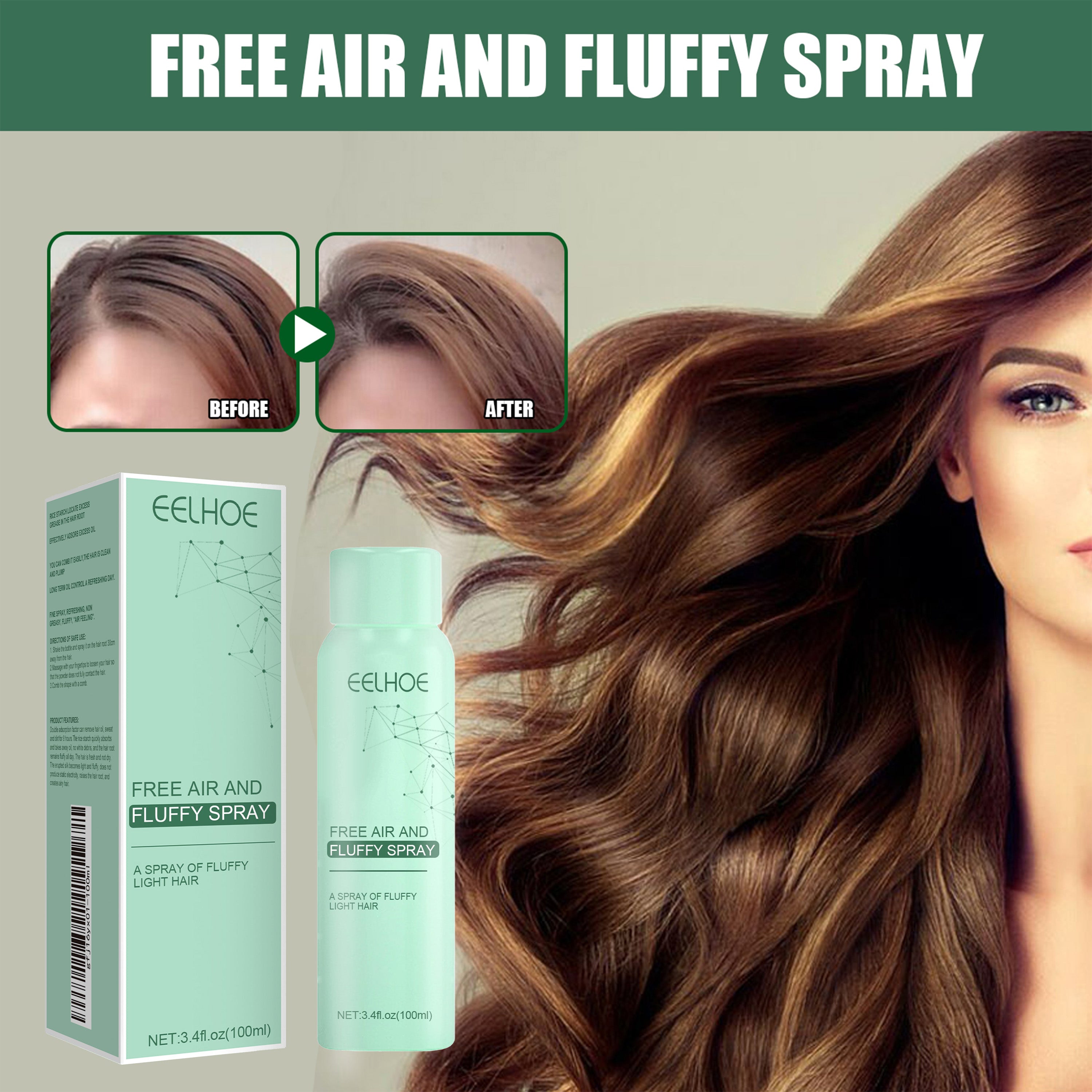 EELHOE Free Dry Hair Spray Air Fluffy Degreating Dry Free Hair EELHOE Free Dry Hair Spray Air Fluffy Degreating Dry Free Hair